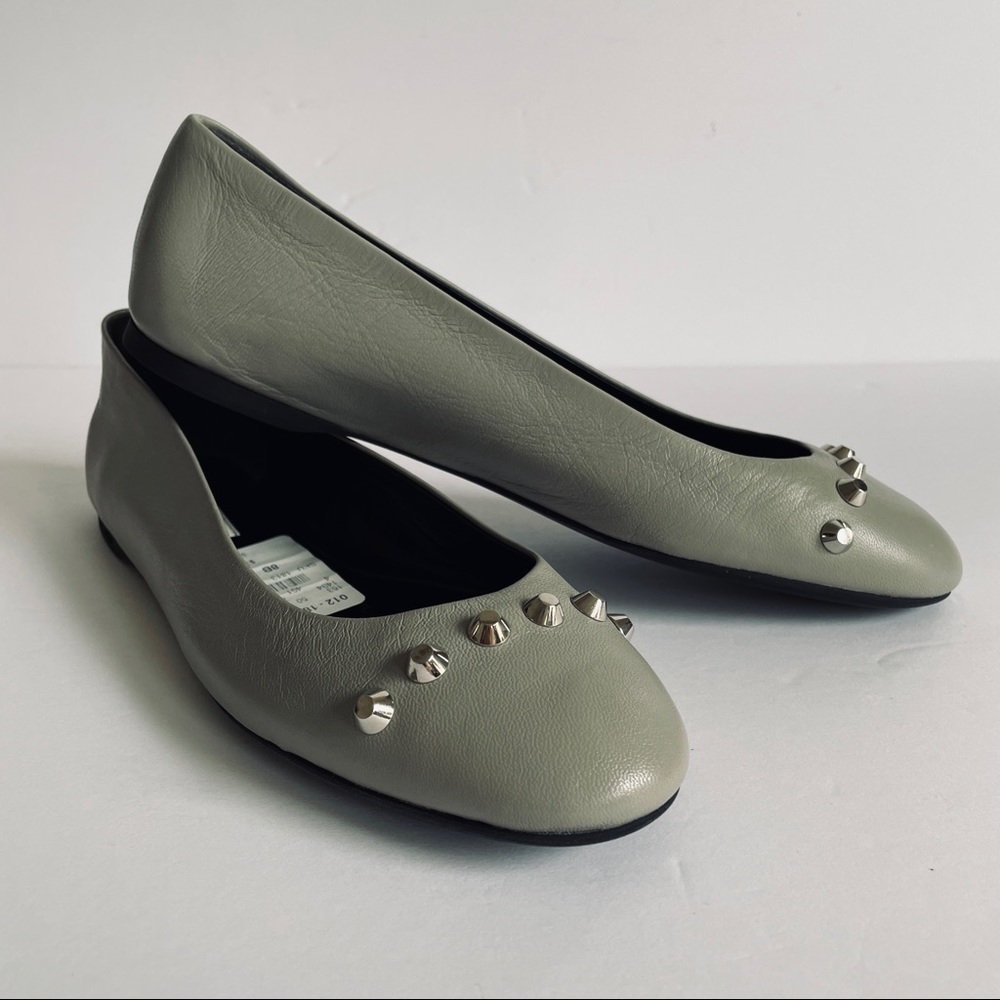 Balenciaga Light Gray Leather Studded Ballet Flats